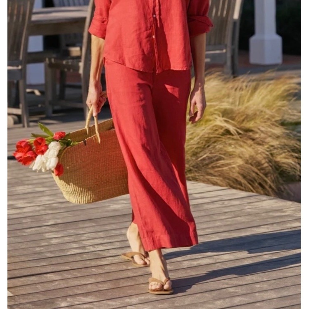 Frank‎ & Eileen Maisie Linen Pull On Wide Leg Pants L Summer Red Beach Pockets